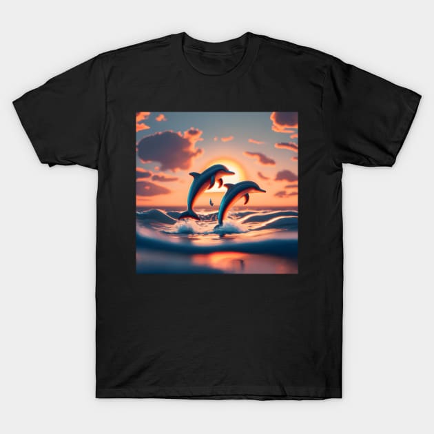 Sunset Dolphins T-Shirt by Shiwwa